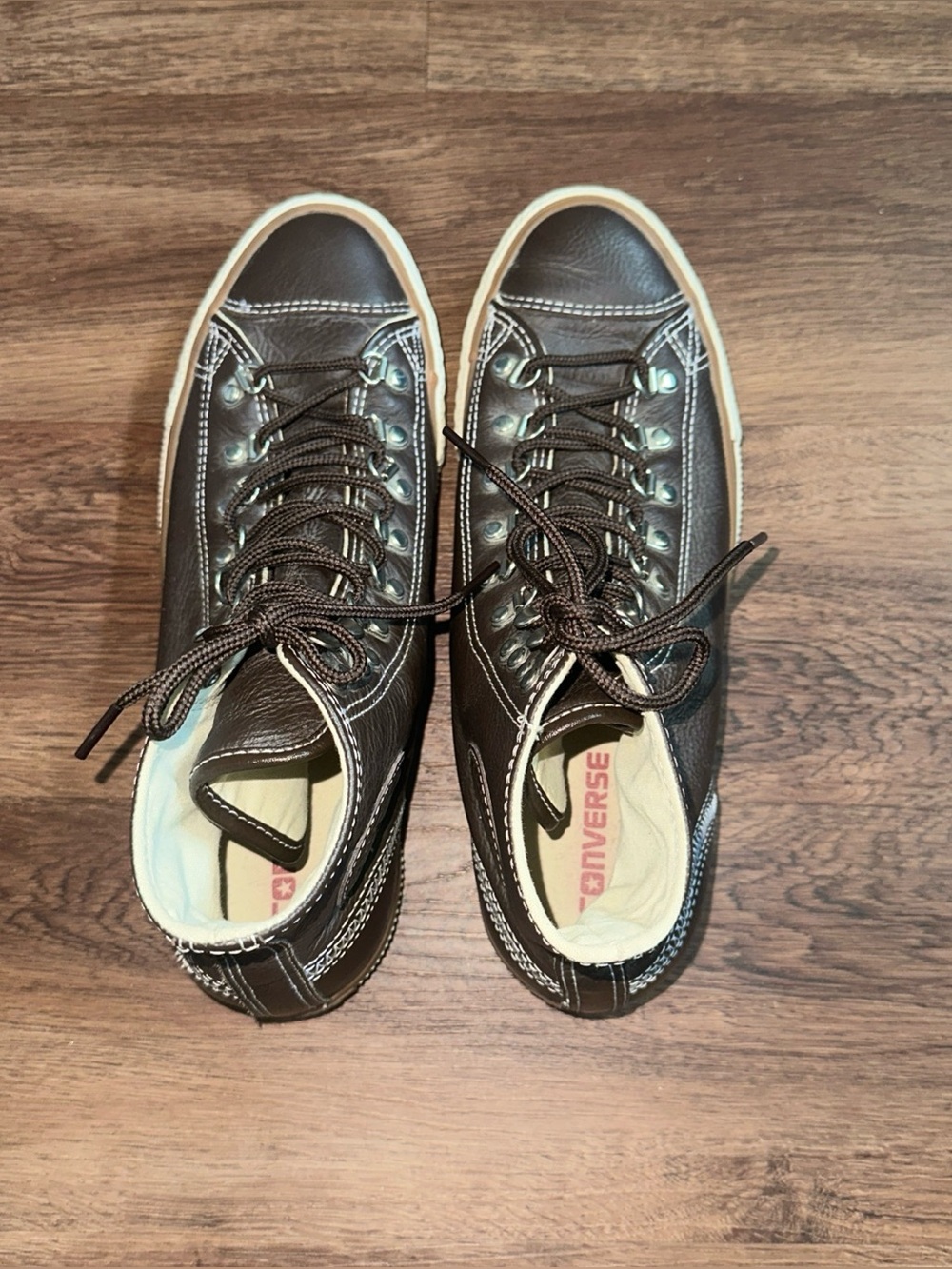 Converse Brown Leather High-Top Sneakers with White Stitching